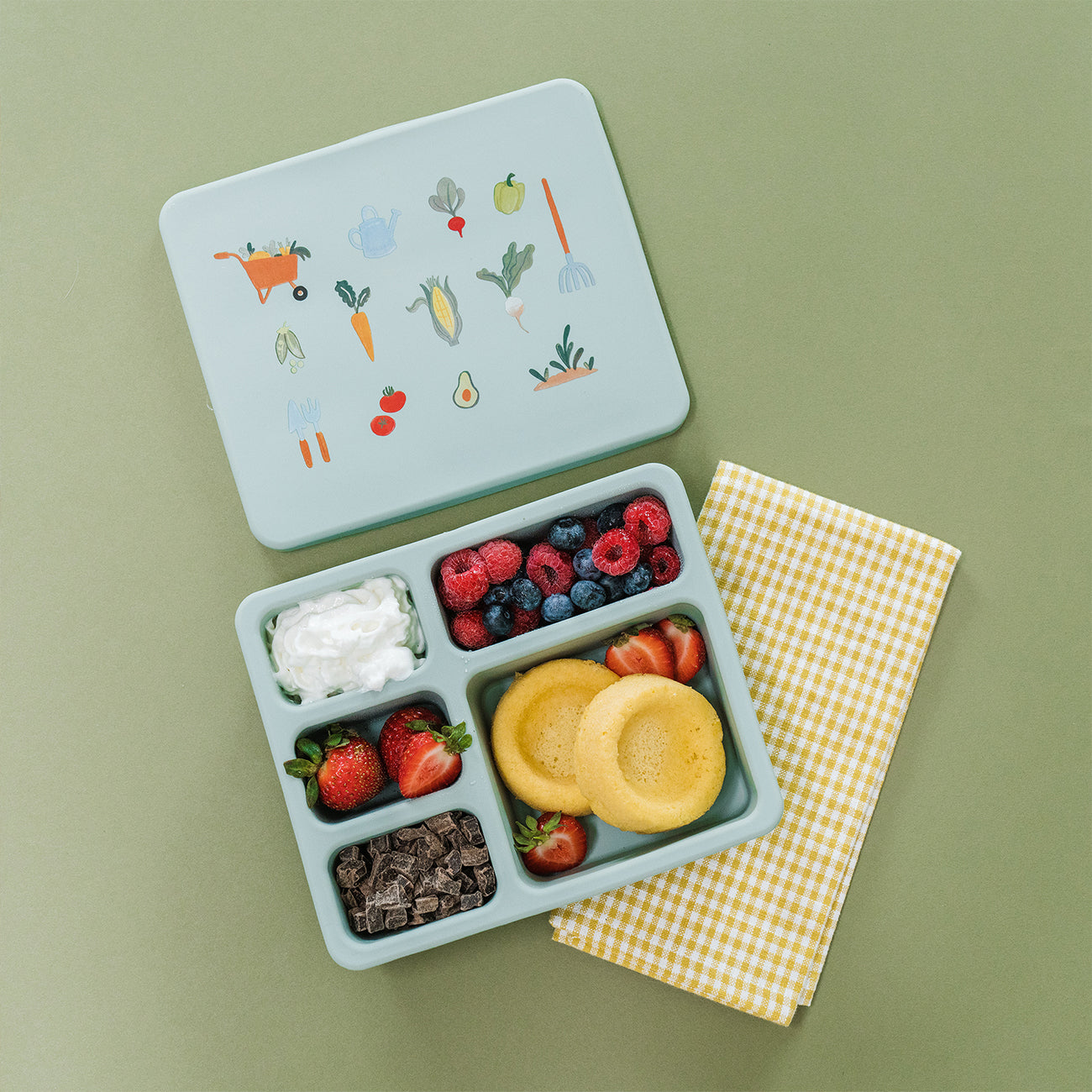 Silicone Bento Box and Foldable Placemat Set Veggie Garden Robin's Egg Blue