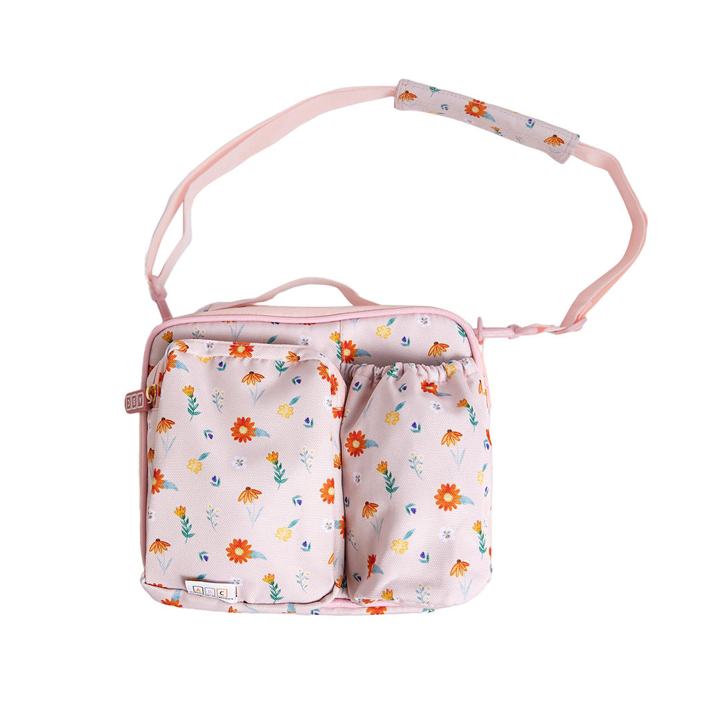 pink lunch bag in wildflower print