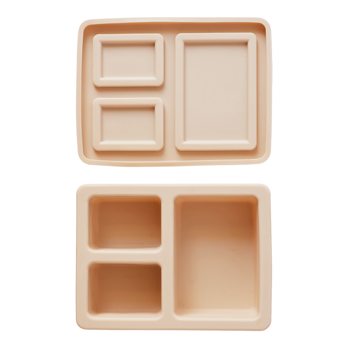 cream lunch bento box with three compartments inside