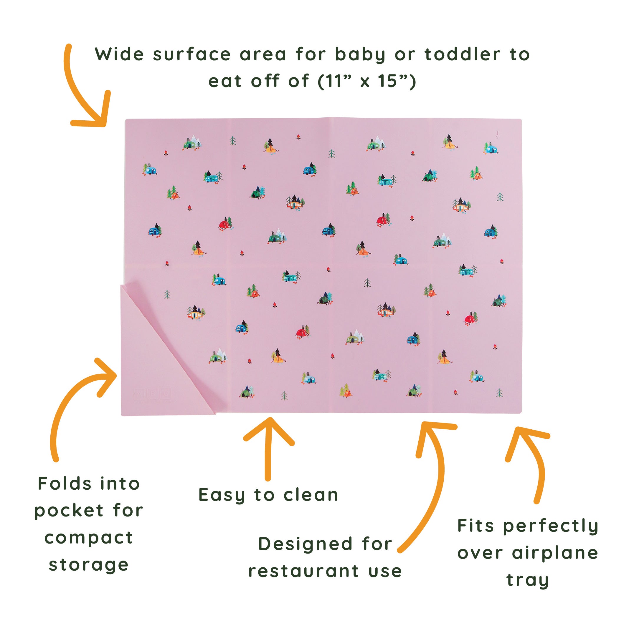 violet silicone placemat in camping print