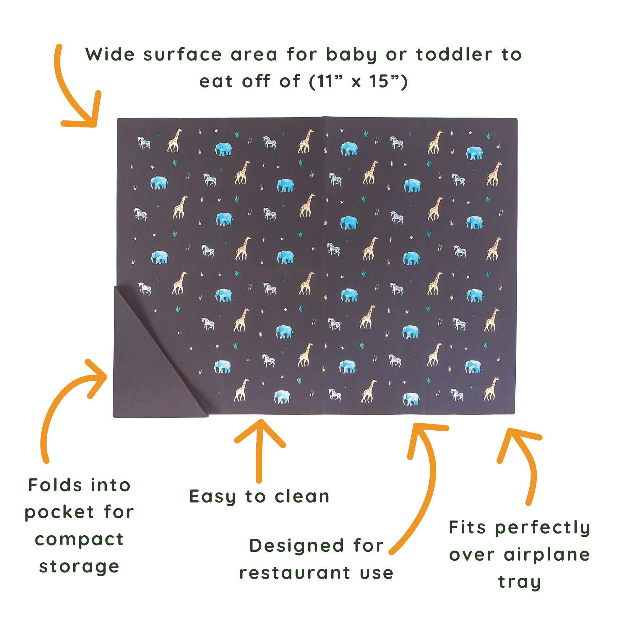 faded black silicone placemat in safari animal print