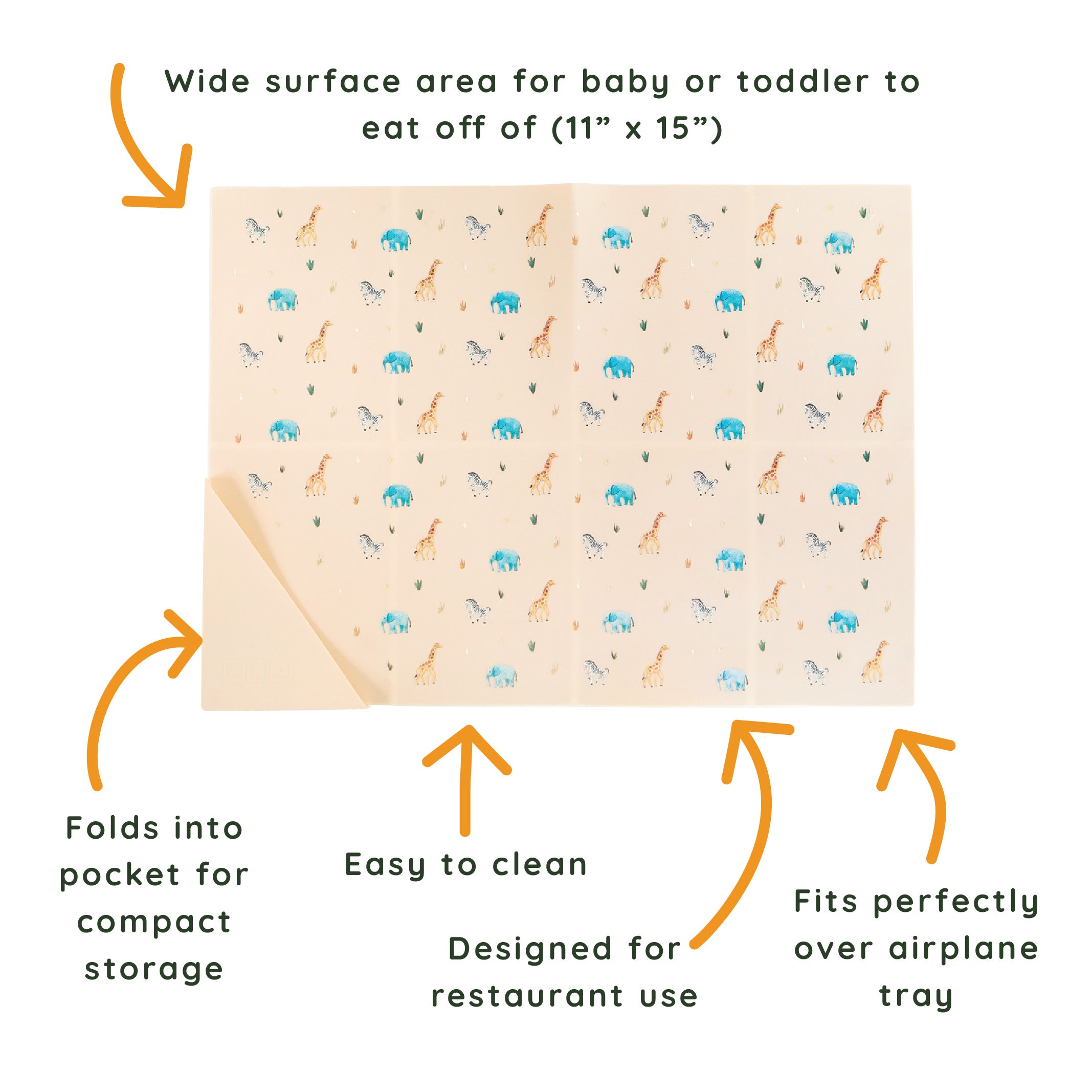 cream silicone placemat in safari animal print
