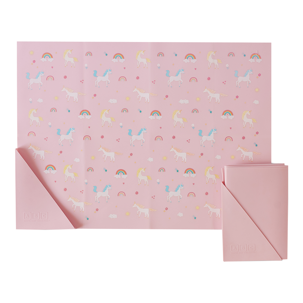 Silicone Mini Bento Box and Foldable Placemat Set Unicorn Bubblegum Pink