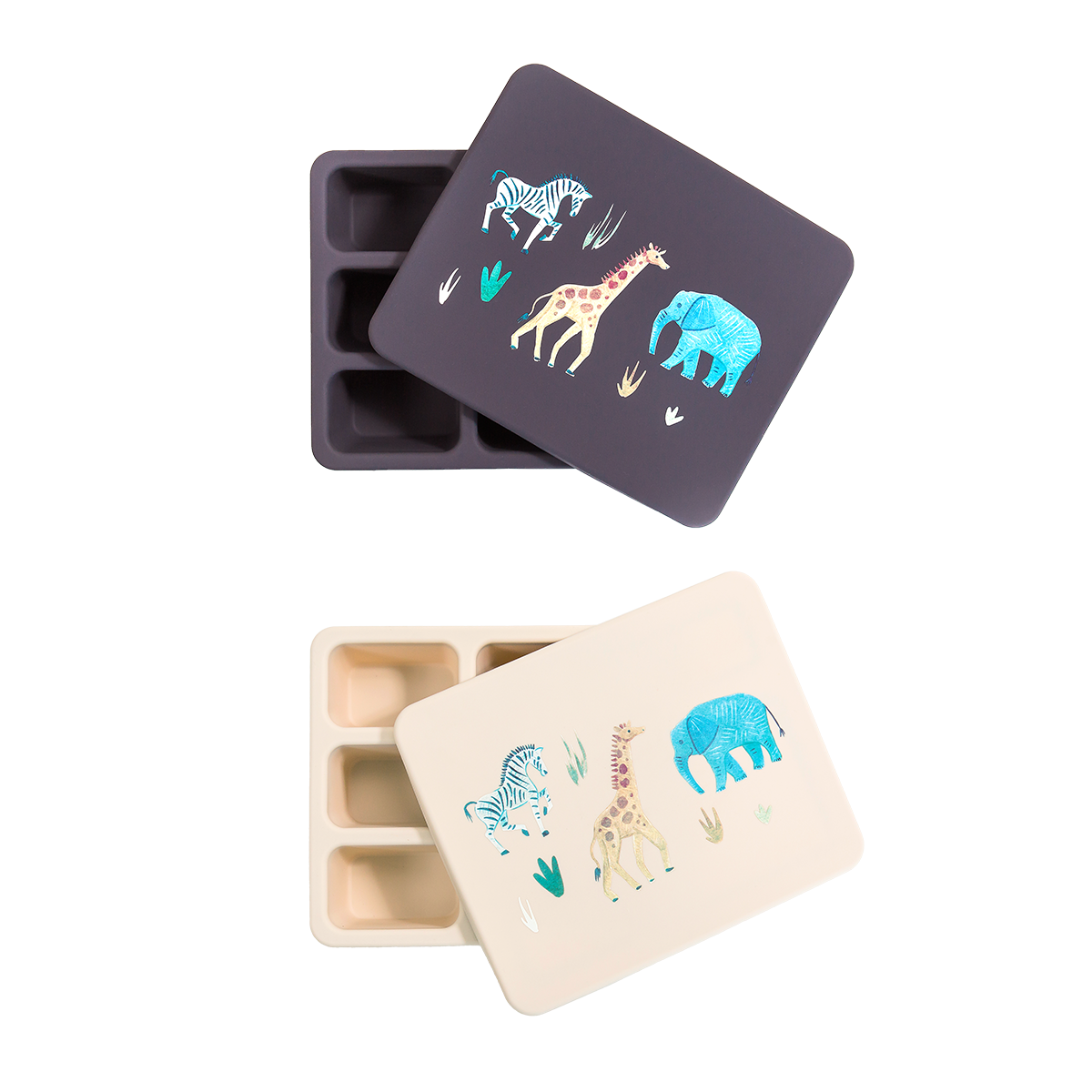 black animal lunch bento box and cream animal lunch bento box for kids