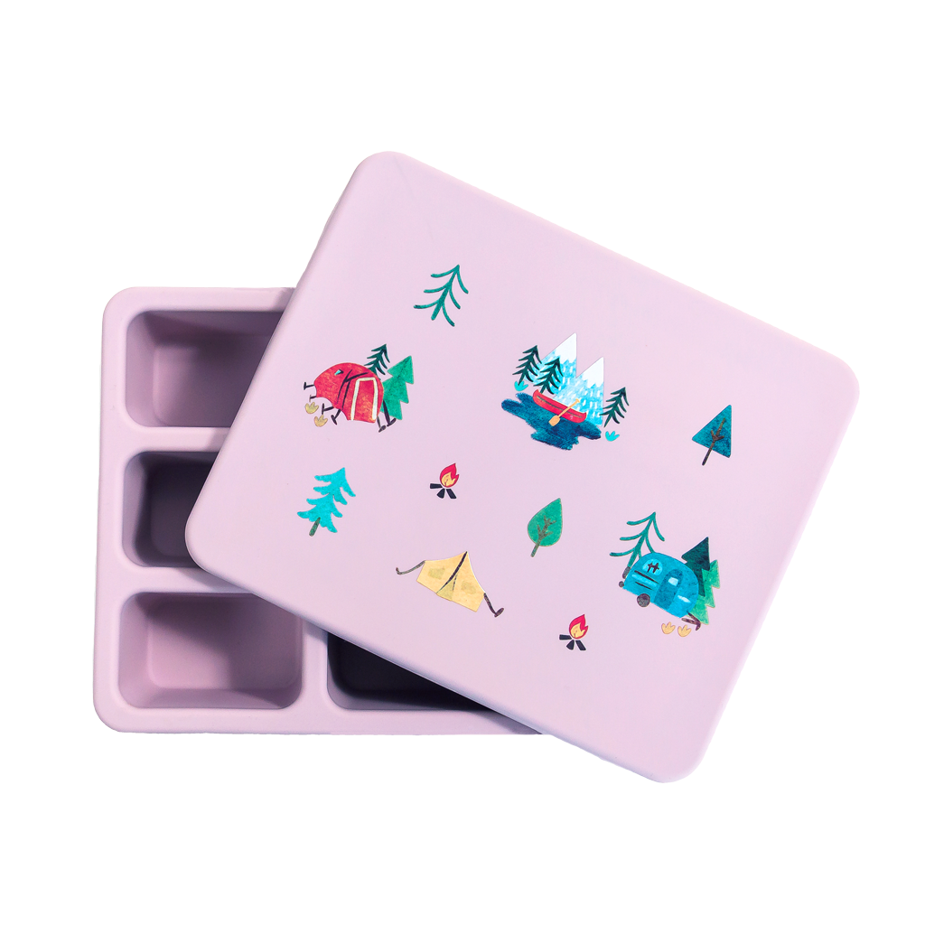 violet bento lunch box with camping print