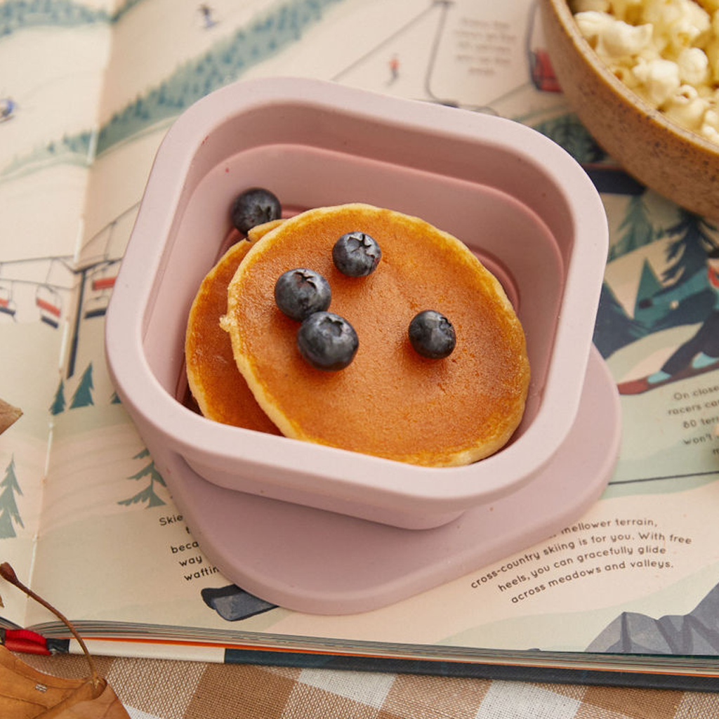 violet snack bowl with lid in camping print