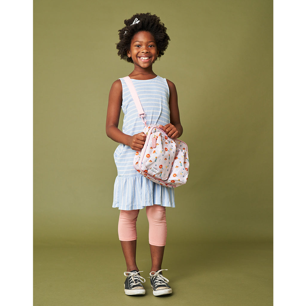 pink lunch bag with wildflower print