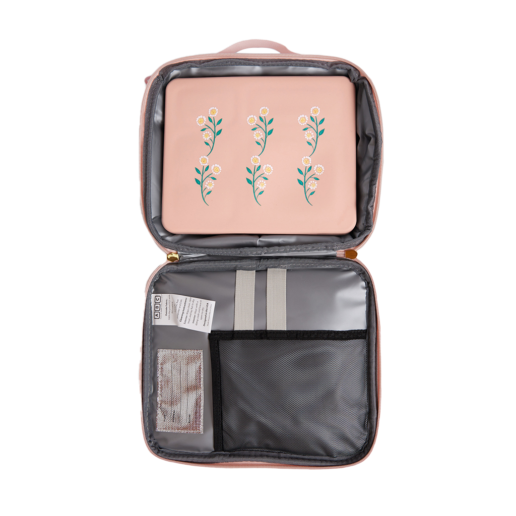 pink bento box in pink lunch bag kids floral