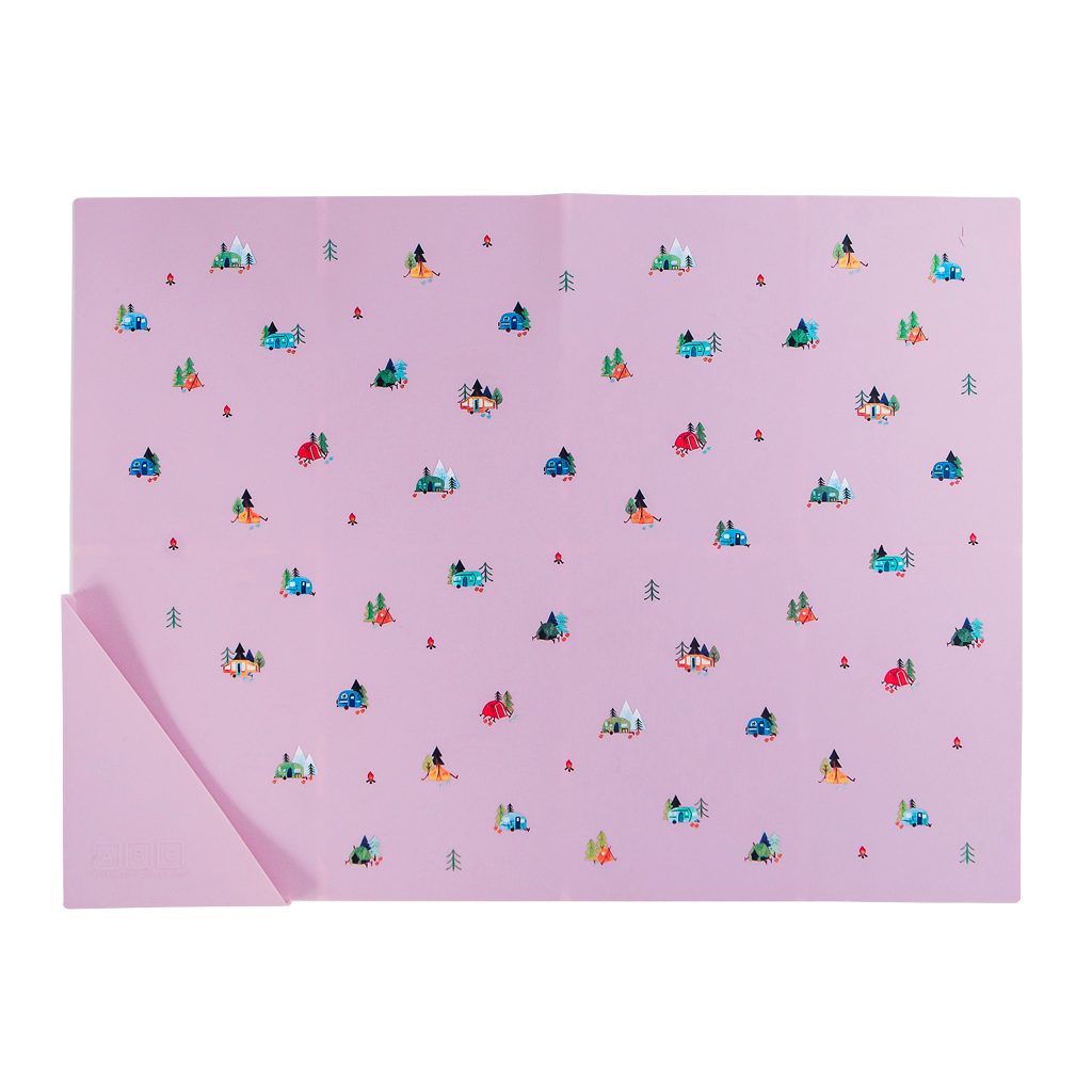 violet silicone placemat in camping print