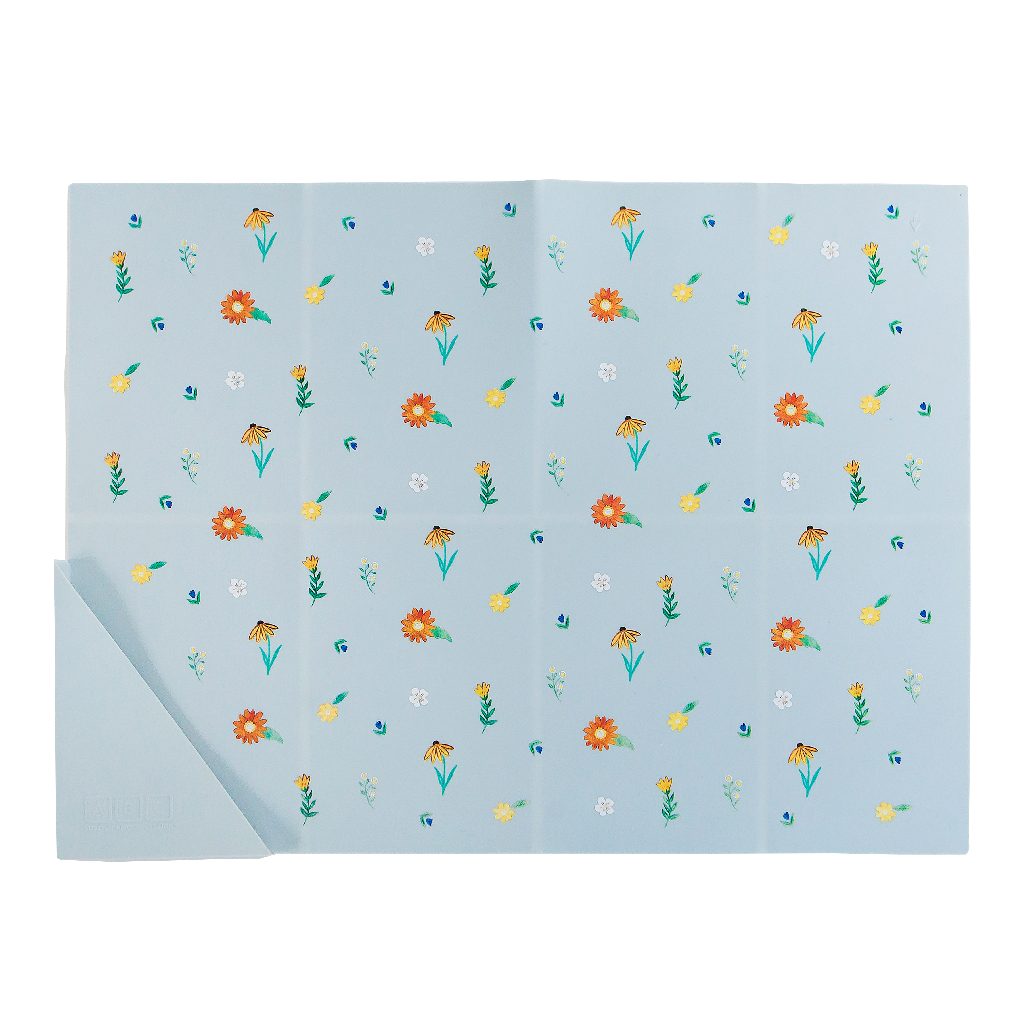 light blue silicone placemat in wildflower print