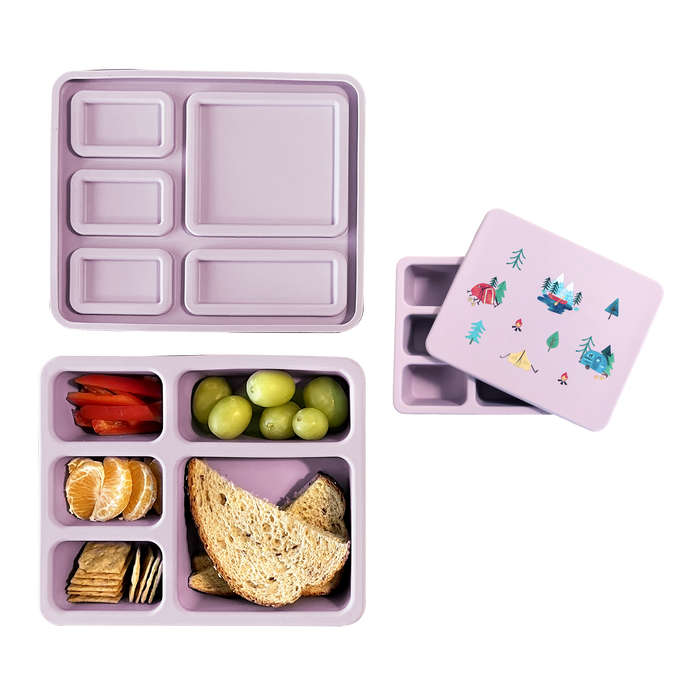violet bento lunch box with camping print