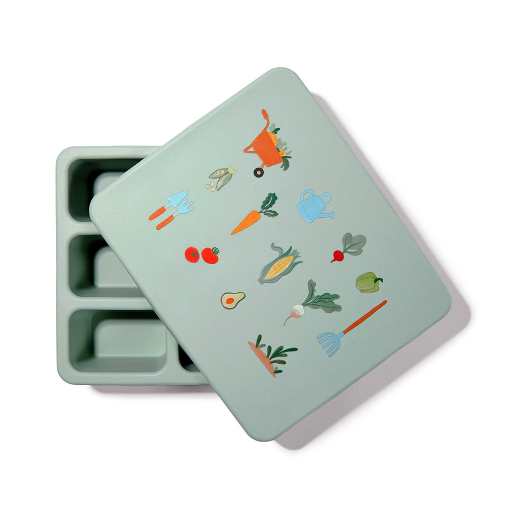 Silicone Bento Box and Foldable Placemat Set Veggie Garden Robin's Egg Blue