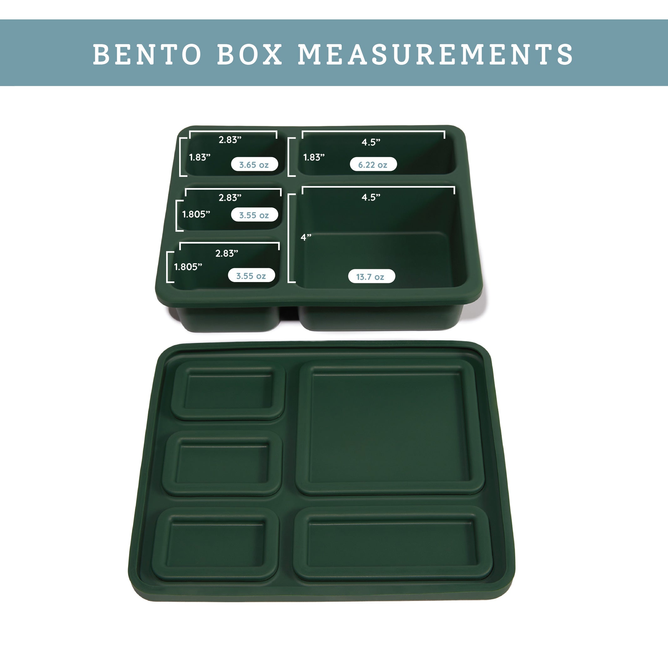 dark green bento lunch box inside