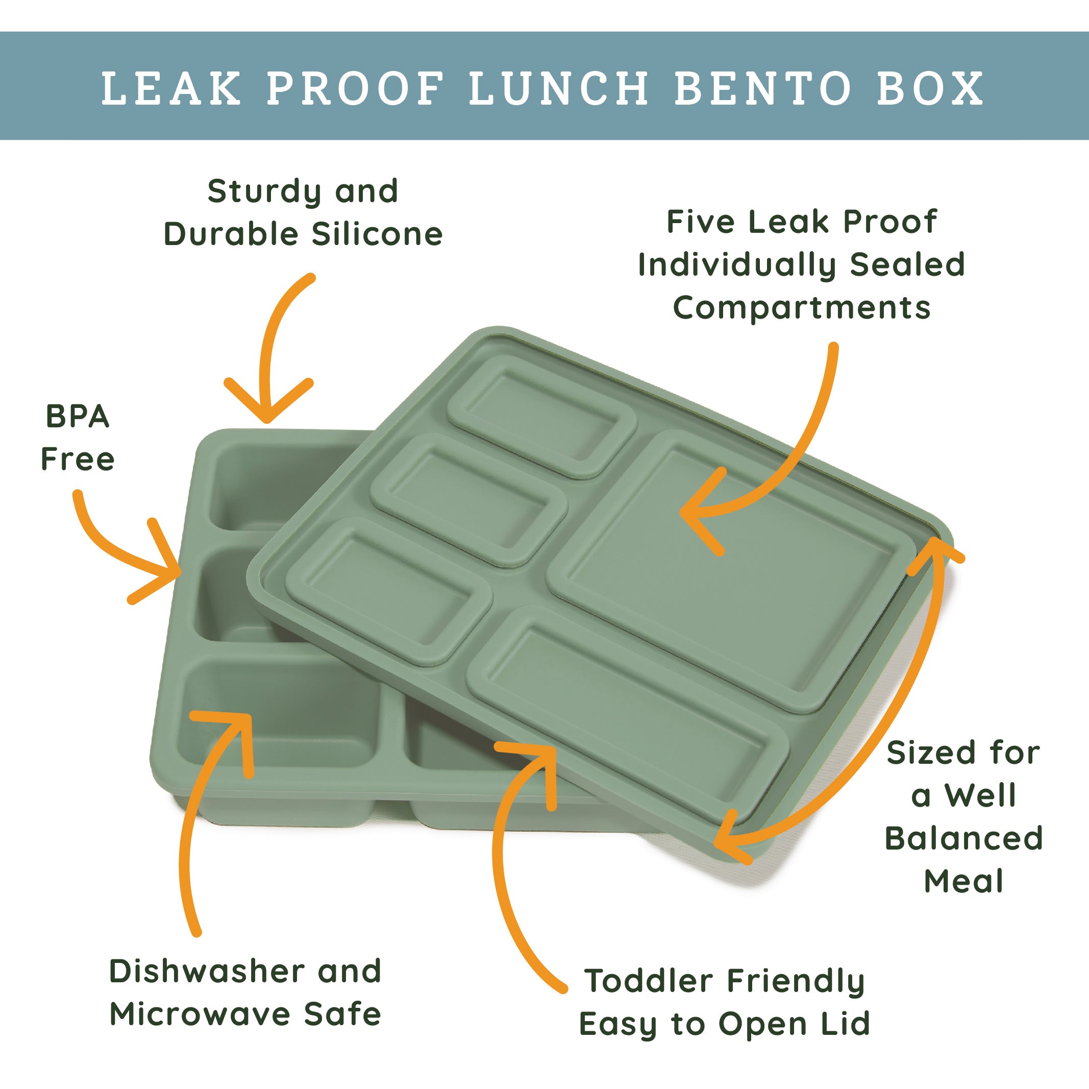 Silicone Bento Box Solid Sage Green
