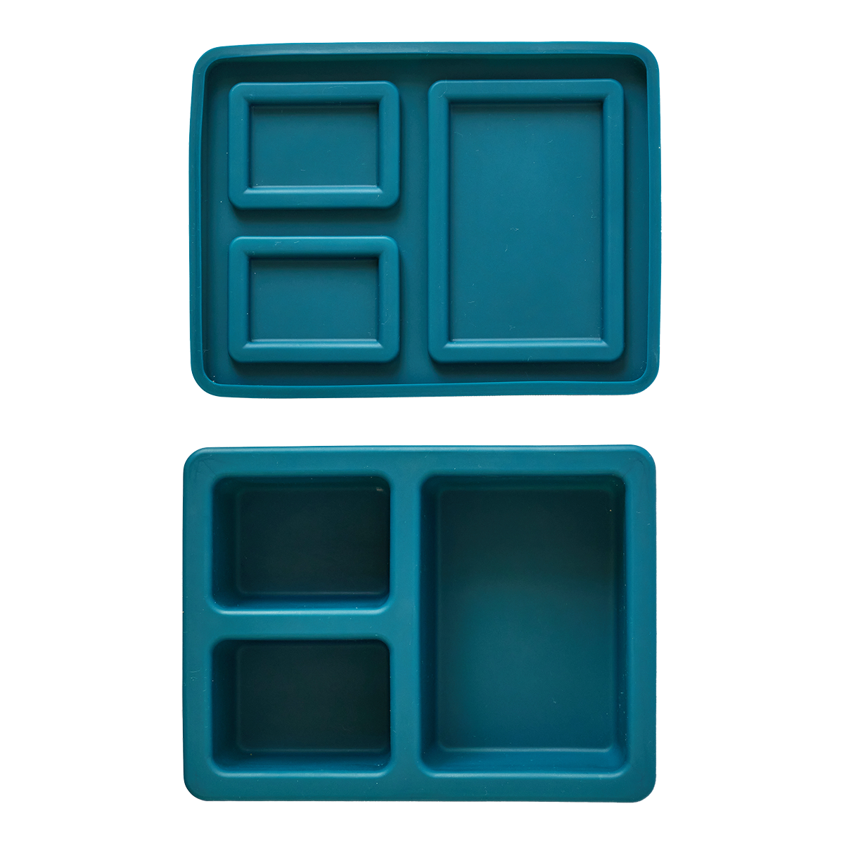 blue lunch bento box with three compartments inside
