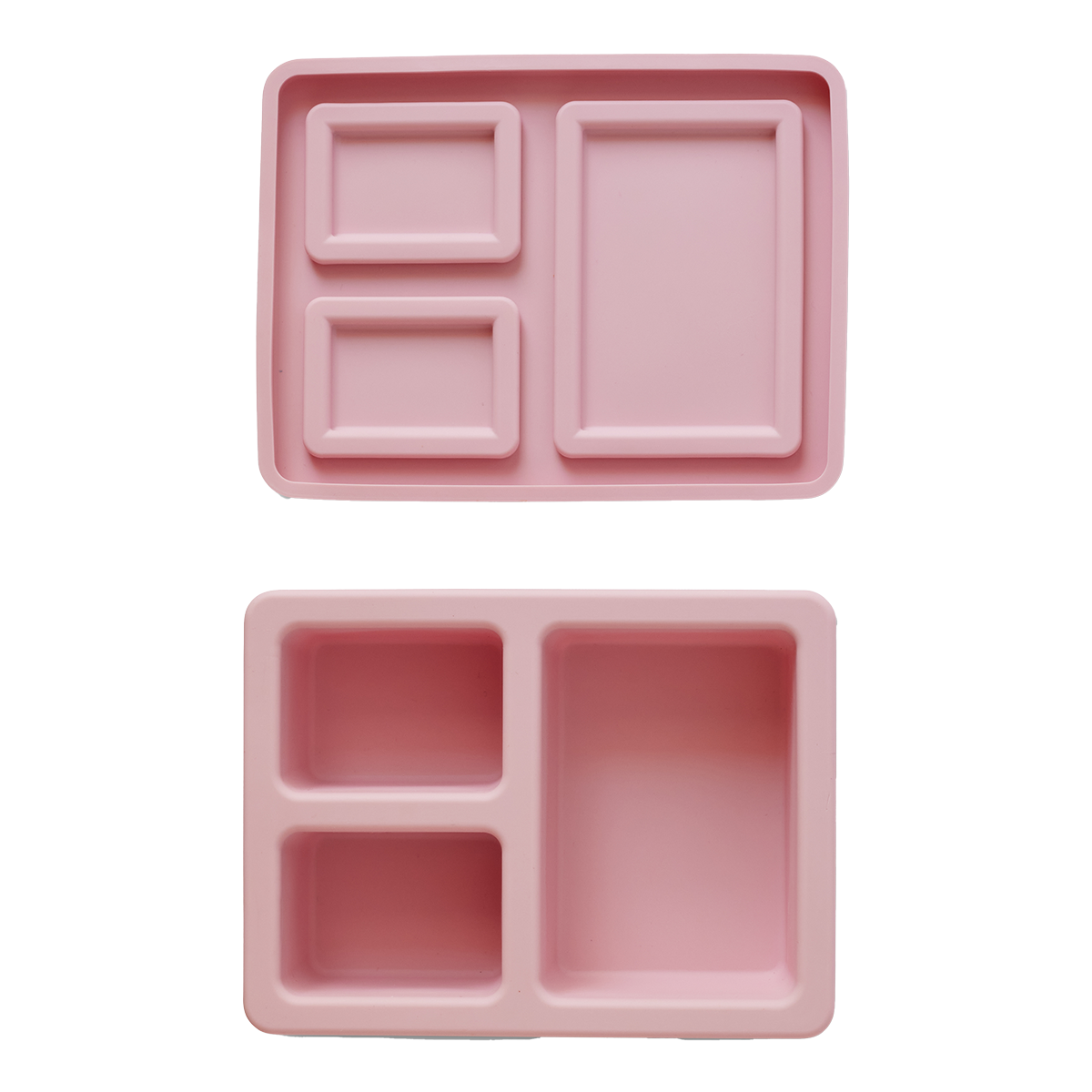 pink lunch bento box with three compartments inside