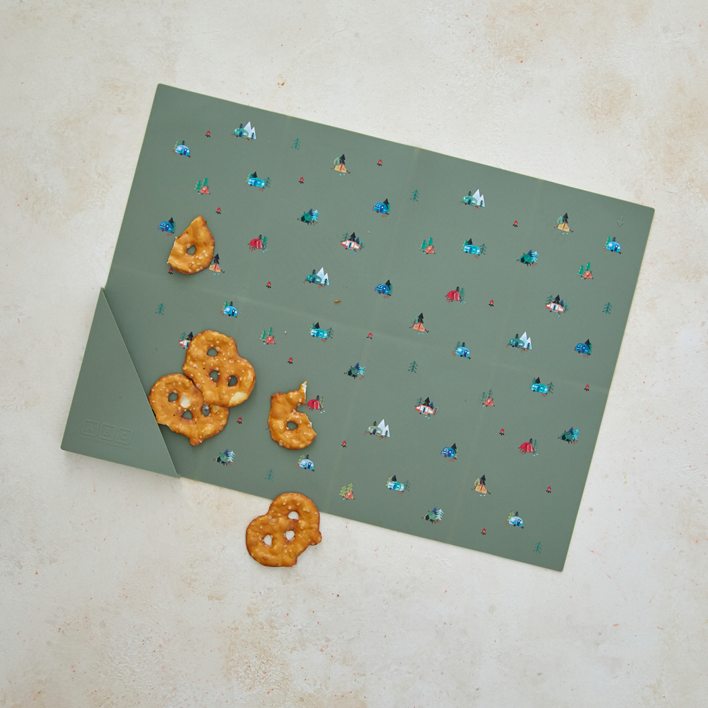 green silicone placemat in camping print