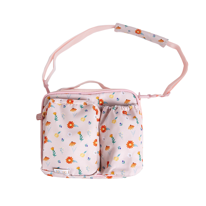 pink lunch bag with wildflower print