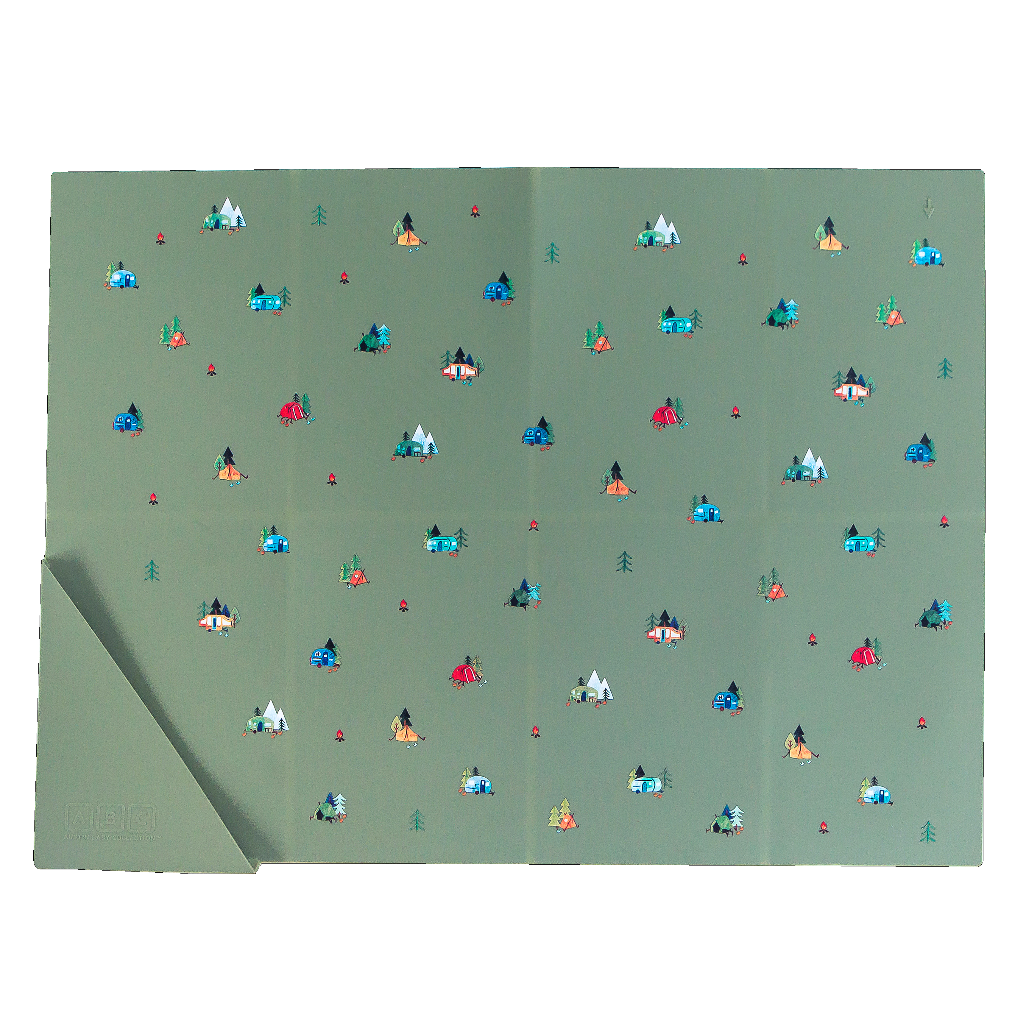 green silicone placemat in camping print