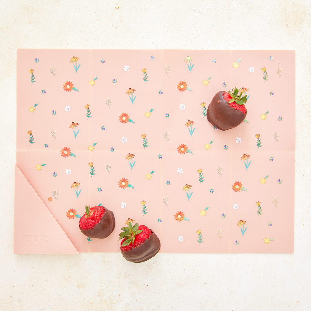 pink silicone placemat in wildflower print